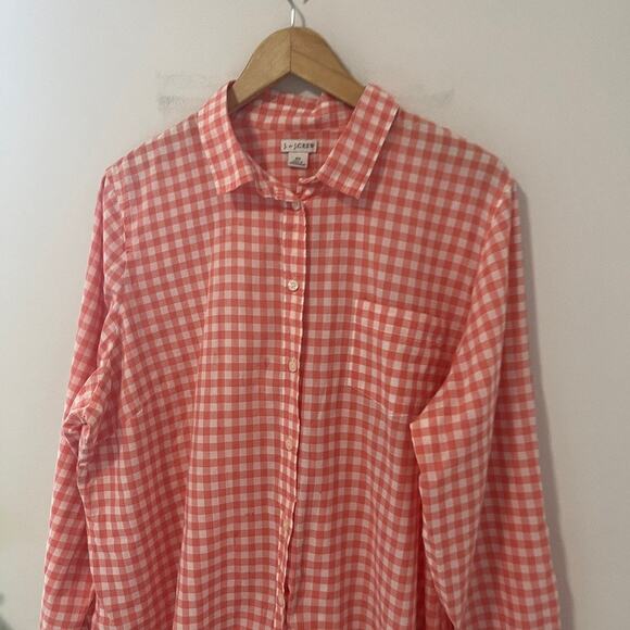 J. Crew Burnt Orange & White Gingham Print Long Sleeve Button Up Size 2X - Picture 2 of 7